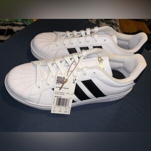 adidas White Sneakers with Black Stripes